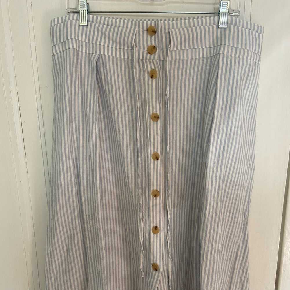 A New Day blue and white striped midi skirt XL